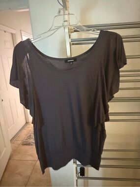 Express Scoop Neck Flutter Sleeve Top in Charcoal Gray